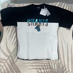 Women's Oversized Bold Colorblock Split Seam CCU CHANTS Sequined Panel Tee NWT